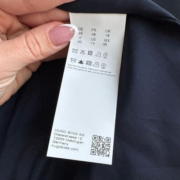 Hugo Boss Jiletara Virgin Wool Navy Blue Two Button Blazer Office Coat Size 14 - Picture 7 of 8